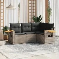 Set Divani da Giardino 4 pz con Cuscini in Polyrattan Grigiocod mxl 88909