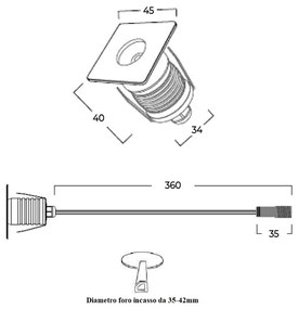 Faretto LED 3W IP68 per Piscine e Fontane Quadrato Professional Colore Bianco Naturale 4.000K