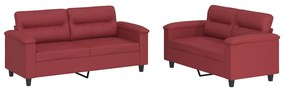 Set di divani 2 pz con cuscini rosso vino in similpelle