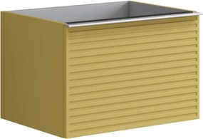 Cassettiera Pixel con 2 cassetti  frontale stripes laccato opaco giallo sole e maniglia alluminio brillante L60 x H40 x P45,5 cm