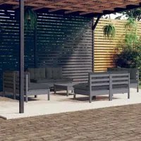 Set Divani da Giardino 9 pz con Cuscini Antracite Legno di Pino cod mxl 49805