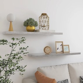 Scaffali A Parete 2 Pz Grigio Cemento 90x23,5x3,8 Cm İn Mdf /