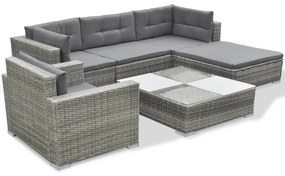 Set Divani da Giardino 6 pz con Cuscini in Polyrattan Grigio