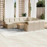 Set Divano da Giardino 13 pz con Cuscini Beige in Polyrattan 3258992