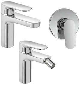 Set miscelatori lavabo bidet e doccia in ottone cromato con piletta Kreo