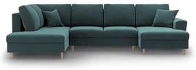 Divano angolare color petrolio allungabile e con contenitore (con penisola a sinistra/a U) con rivestimento in velluto Kyoto – Cosmopolitan Design