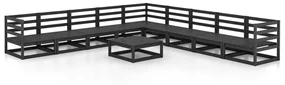 Set divani da giardino 10 pz nero in legno massello di pino
