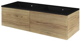 Mobile sottolavabo e lavabo Neo Line per doppia vasca rovere miele/nero L 120 x H 32 x P 48 cm 2 cassetti