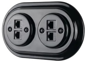 Bohemia-Design - Presa Ethernet in porcellana stile retrò, senza cornice, 2x CAT.5E, nera