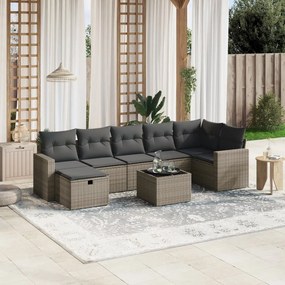 Set divano da giardino 8 pz con cuscini grigio in polyrattan