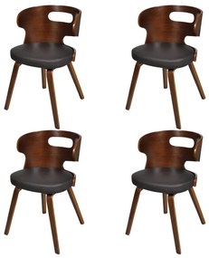 Sedie Da Pranzo 4 Pz Marroni İn Legno Curvo E Similpelle /
