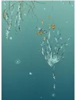 Edmond Petit Carta da parati Nautilus/ Méduses/ Nénuphars - Turquoise - Nénuphars gauche - Turquoise