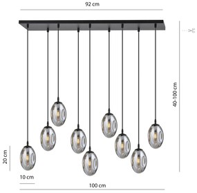 Sospensione Minimal 9 Luci Atalanta Acciaio Nero E Vetro Fumè