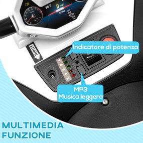Quad Elettrico per Bambini 12V con 2 Motori Sospensioni Fari LED MP3 Bianco...