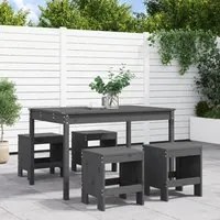 Set da Pranzo per Giardino 5pz Grigio in Legno Massello di Pino 3157717