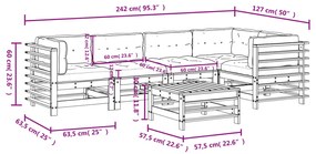 Set Divani da Giardino 6pz con Cuscini in Legno Massello Grigio