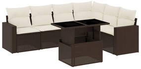 Set divani da giardino 7 pz con cuscini marrone in polyrattan