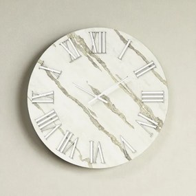 Orologio rotondo D40 cm RYAN in legno rivestito con parato e dettagli Argento