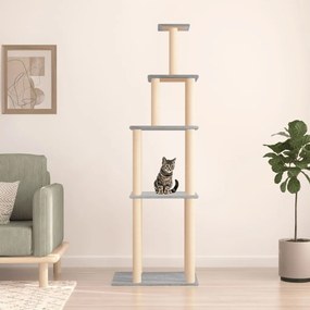 Albero Per Gatti Con Tiragraffi İn Sisal Grigio Chiaro 183 Cm /