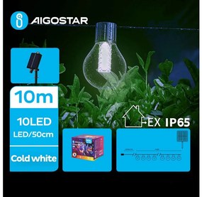 Aigostar - LED Solare catena decorativa 10xLED/8 funzioni 10,5m IP65 bianco freddo