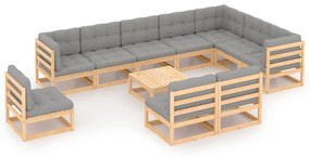 Set Divani Giardino 11 pz con Cuscini in Legno Massello di Pino