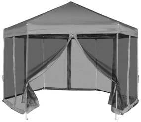 Gazebo Esagonale Pop-Up con 6 Pareti Grigio 3,6x3,1 m