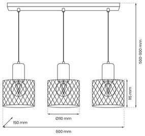 Lampadario a sospensione con filo SOBRESA 3xE27/60W/230V nero/legno