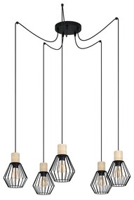 Lampadario Industrial Palmorla 5 Luci Metallo Nero E Marrone