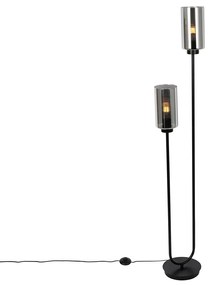 Lampada da terra Art Déco nera con vetro fumé 2 luci - Laura
