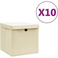 Contenitori con Coperchi 10 pz 28x28x28 cm Crema 325218