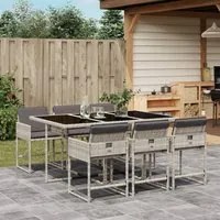 Set da Pranzo da Giardino 7 pz Cuscini Polyrattan Grigio Chiaro 3278038