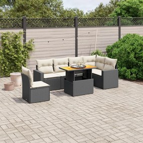 Set divani da giardino con cuscini 7pz nero polyrattan