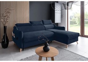 Divano letto angolare in velluto blu scuro (angolo destro) Sweet Harmony - Miuform