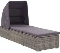 Lettino Prendisole con Tettuccio e Cuscino in Polyrattan Grigio 317115