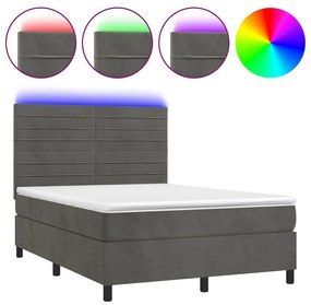 Letto a molle con materasso e led grigio scuro 140x200 cm