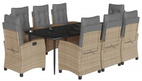 Set pranzo da giardino 9 pz con cuscini beige misto polyrattan