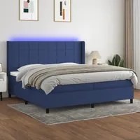 Letto a Molle Materasso e LED Blu 200x200cm in Tessuto 3138347