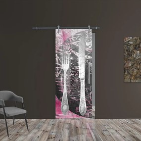 Porta scorrevole Posate in inox multicolore, L 88 x H 215 cm, con binario Ermes Destra