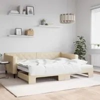 Divano Letto con Letto Estraibile Crema 90x200 cm in Tessuto 3197430