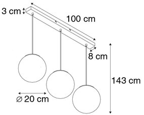 Lampada a sospensione Art Déco nera con vetro oro oblungo 3 luci - Pallon