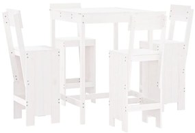 Set bar da giardino 5 pz bianco in legno massello di pino