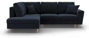 Divano angolare blu scuro allungabile e con contenitore (con penisola a sinistra/a L) con rivestimento in velluto Kyoto – Cosmopolitan Design