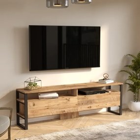 Mobile TV Industrial 180x36x56 Ferro E Legno Con Vani Mild