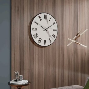 Orologio rotondo D60 cm ANSEL in kerlite Bianco con dettagli Nero