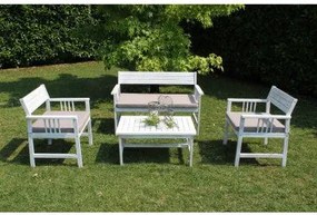 Set salotto Bali con cuscini in legno di acacia, Bianco