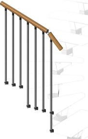 Balaustra in kit IRIS Vida Giro in legno grigio antracite, corrimano in legno faggio, L 133 cm fissaggio a parete