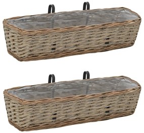 Fioriere Da Balcone 2 Pz İn Vimini Con Rivestimento İn Pe 60 Cm /