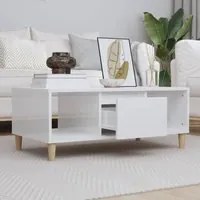 Tavolino Salotto Bianco Lucido 90x50x36,5 cm Legno Multistrato