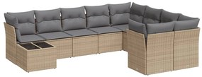 Set divano da giardino 10 pz con cuscini beige in polyrattan