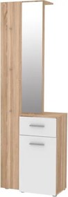 Mobile Ingresso 65x34x196 Con Specchio E Barra Appendiabiti Teka Bianco E Rovere